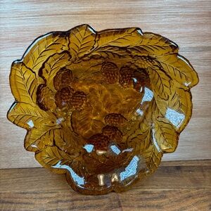 Amber Candy Trinket Dish Logan Berry Pattern Tidbit Bowl Glass Vintage 7” x 2”